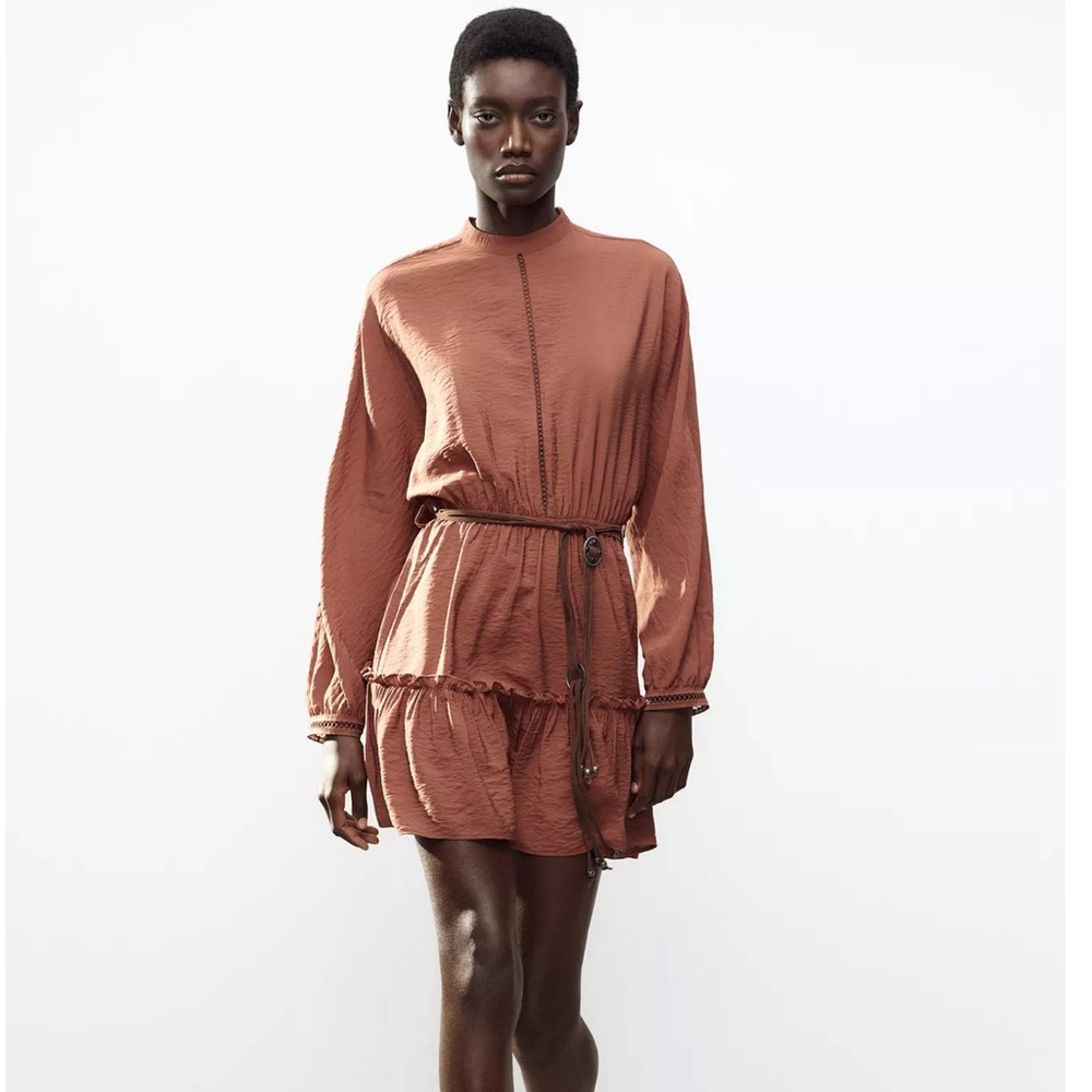 🎉SALE🎉NWT 🔥ZARA Belted Lace Insert Mini Dress